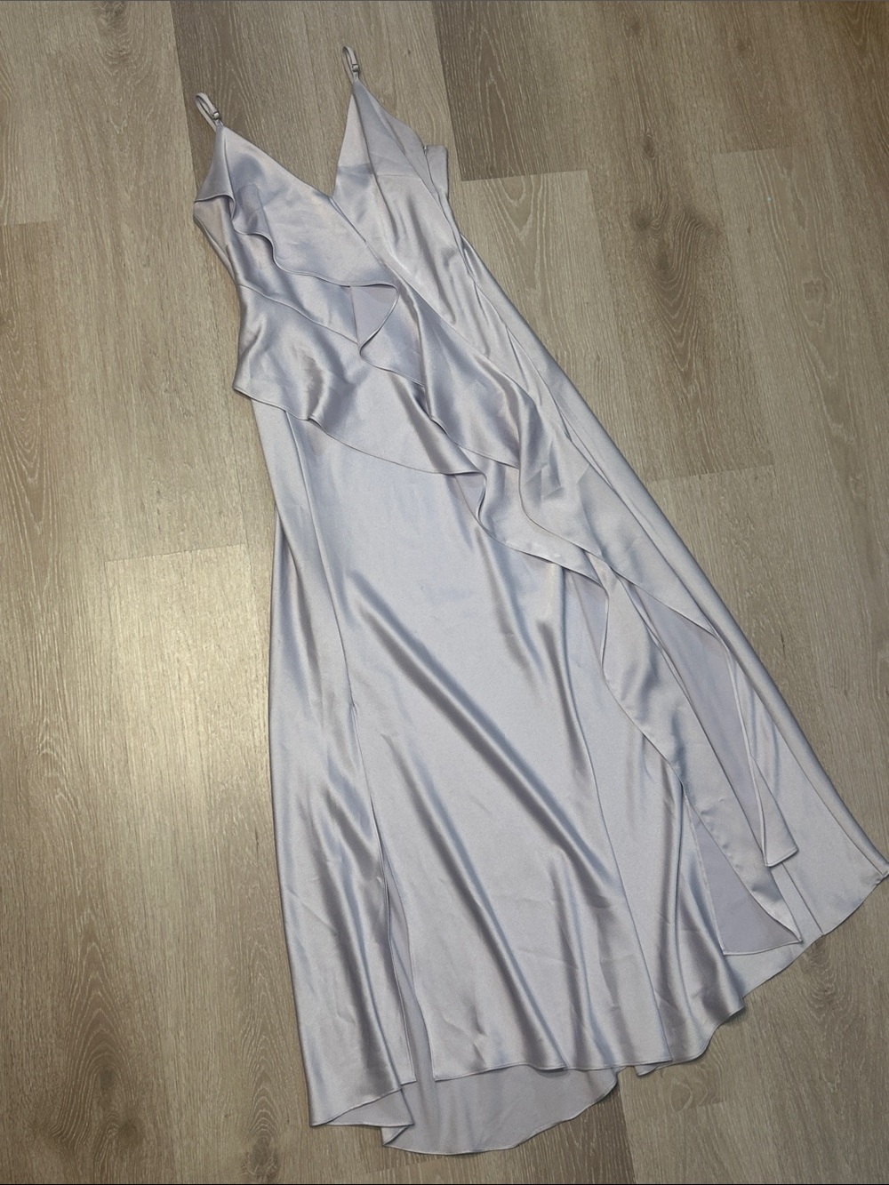 Gianni Bini Quinn Ruffle Draped V Neck Sleeveless Satin Slip Dress sz 6